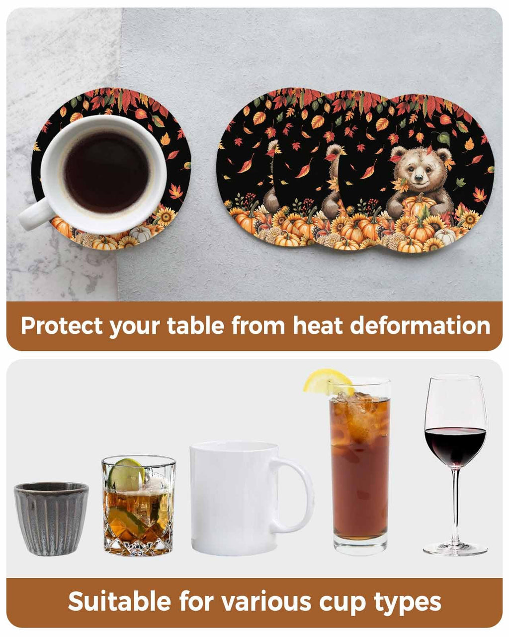 Set of 6 Absorbent Stone Ceramic Coasters with Holder L480