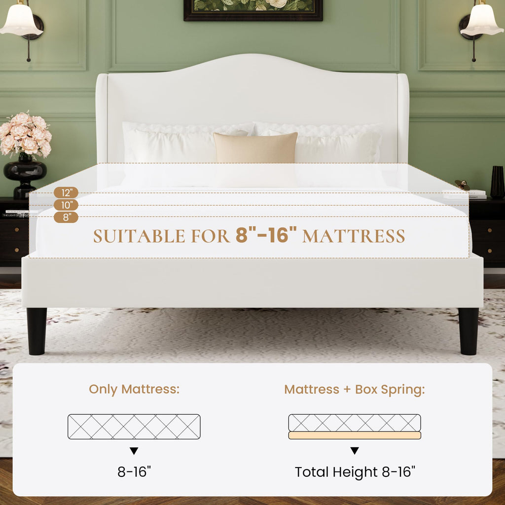Queen Size Bed Frame with Wingback Headboard X91686