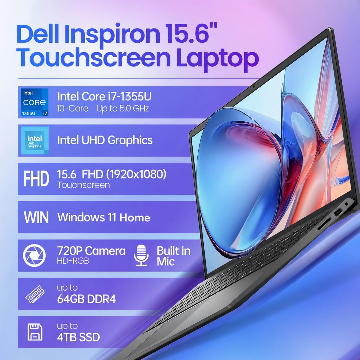15.6" Touchscreen Laptop, 8GB DDR5 RAM, 512GB SSD, Intel i7-1355U F91183