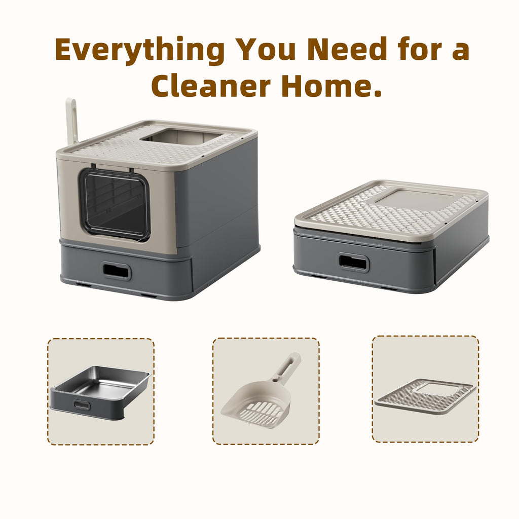 XL Enclosed Stainless Steel Cat Litter Box with Pull-Out Drawer N426