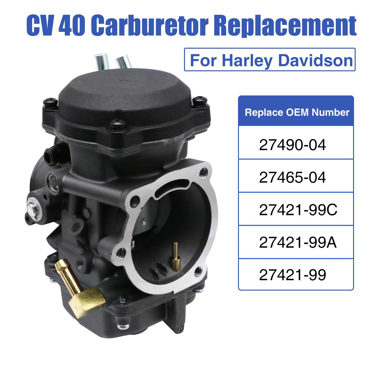 CV40 Carburetor Replacement with Starter Valve Set Main Jets Slow Jets Air Fuel Mixture Screw Kit J4575