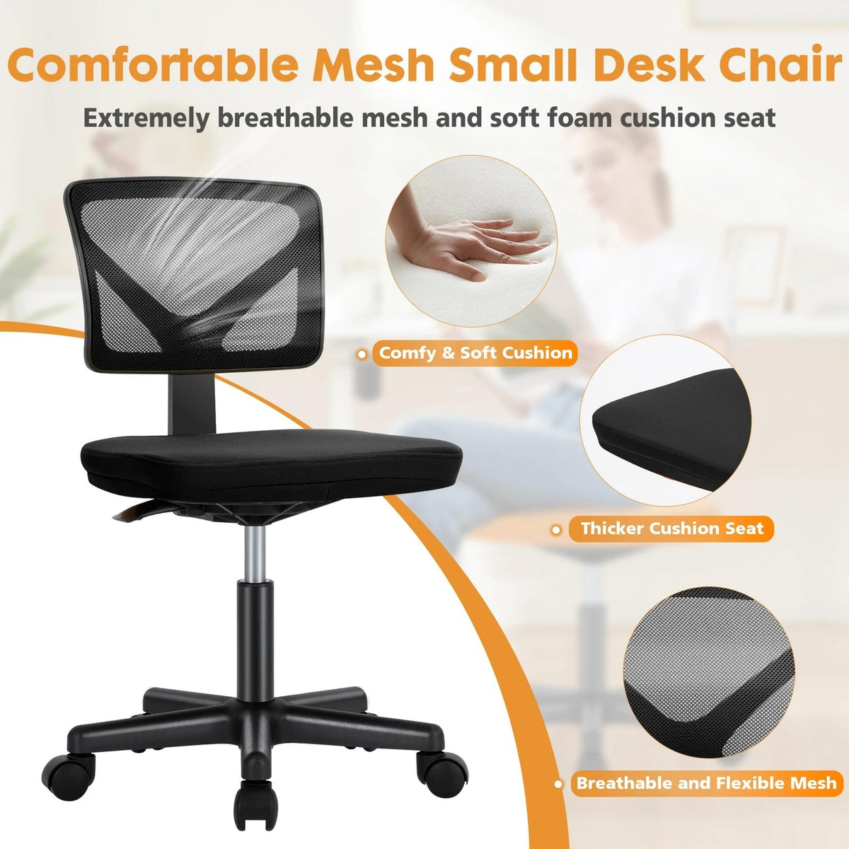 Armless Mesh Office Chair with Lumbar Support F54997