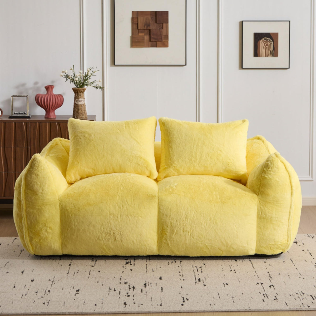 Oversized Faux Fur Memory Foam Bean Bag Sofa T381980