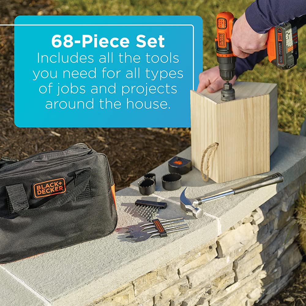 20V MAX 68-Piece Cordless Drill and Home Tool Kit with Storage Bag S243662