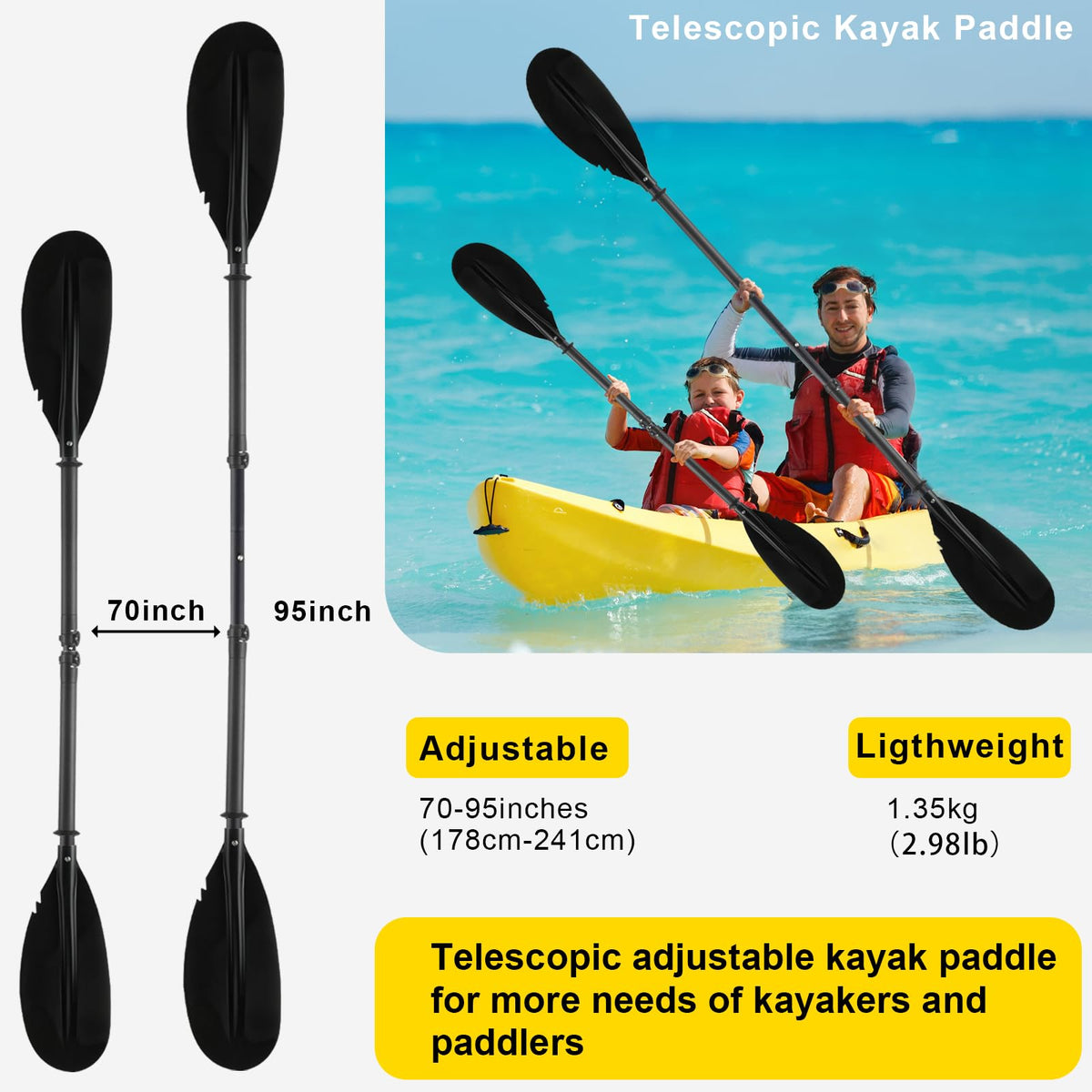 Telescoping Kayak Paddle Black 94inch S833657