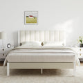 Full Size Metal Platform Bed Frame with Velvet White Headboard Y243710