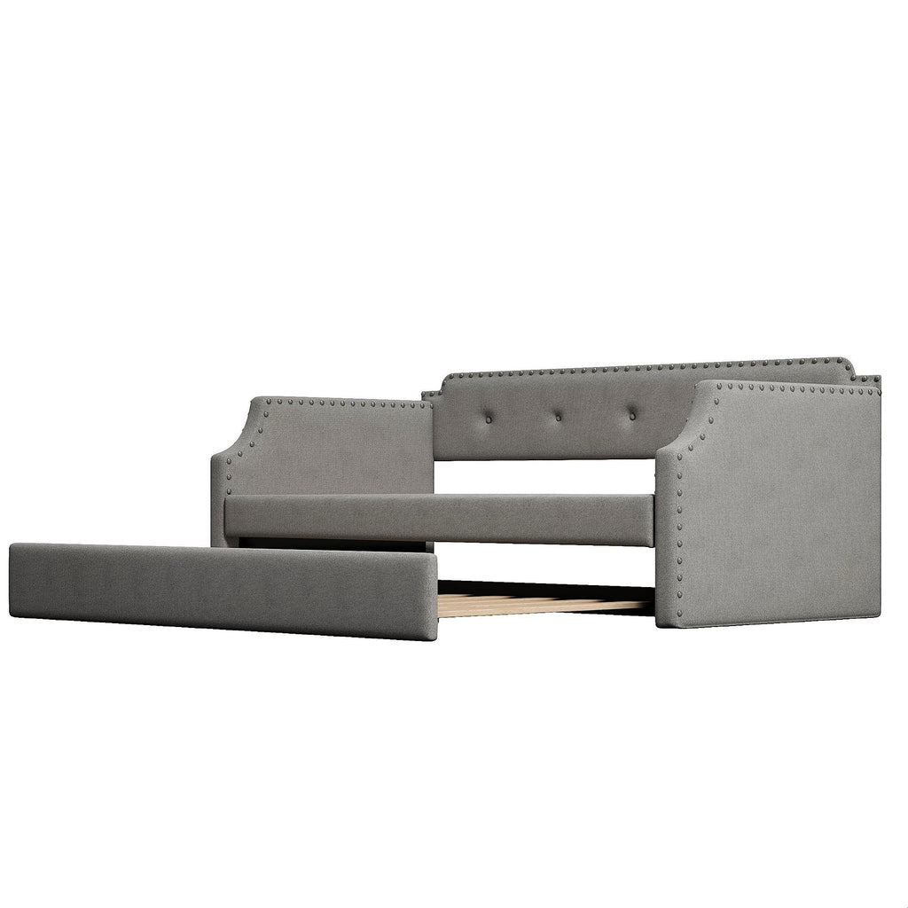 Gray Linen Upholstered Twin Daybed with Trundle C3411
