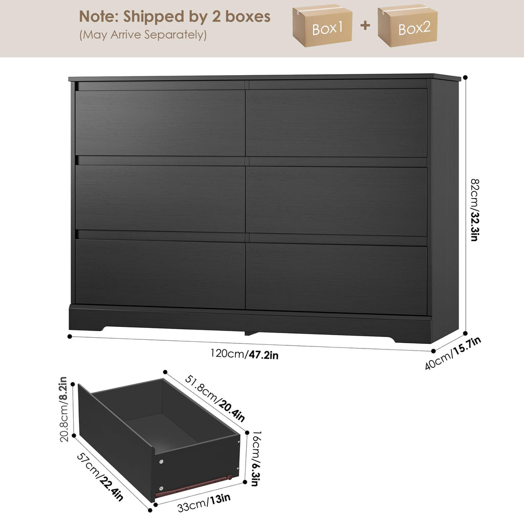 Black 6 Drawer Double Dresser L3447