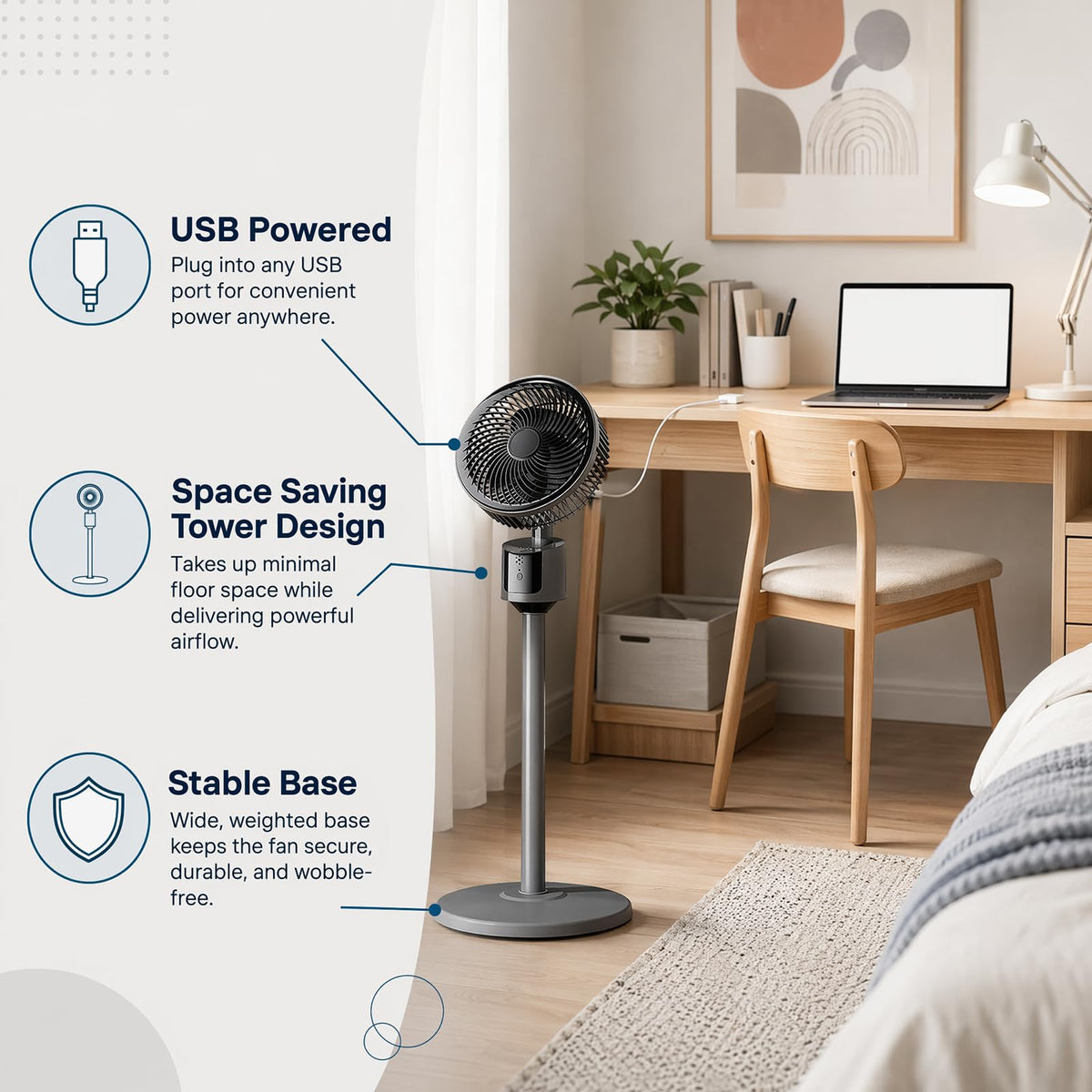 USB Powered Standing Floor Fan F865