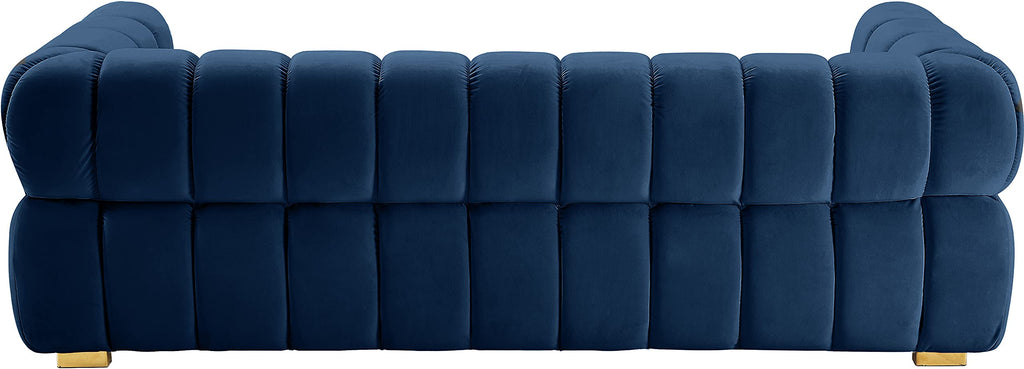 Navy Velvet Upholstered Sofa with Deep Biscuit Tufting W5277