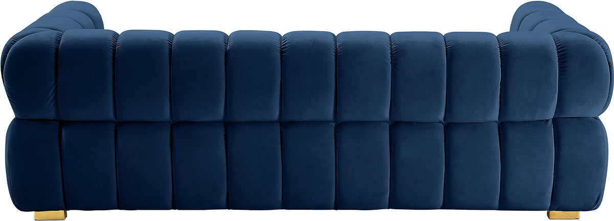Navy Velvet Upholstered Sofa with Deep Biscuit Tufting W5277