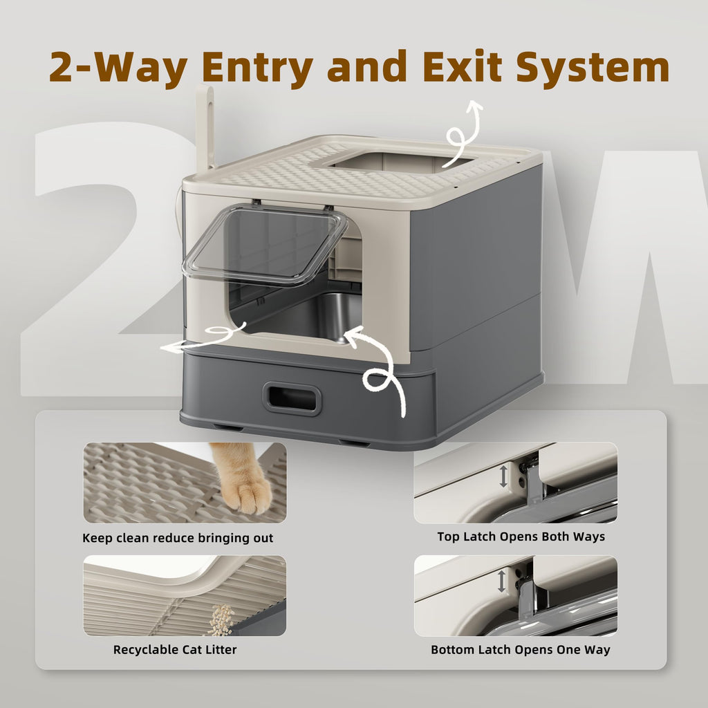 XL Enclosed Stainless Steel Cat Litter Box with Pull-Out Drawer N426