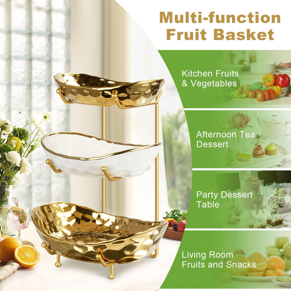 3 Tier Ceramic Fruit Bowl with Metal Stand A248801