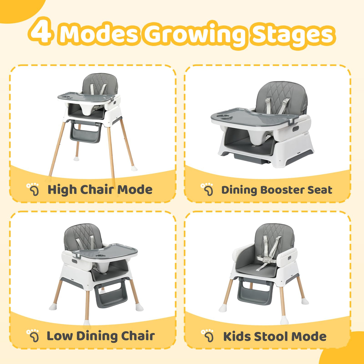 5 in 1 Portable High Chair with Double Tray S353147