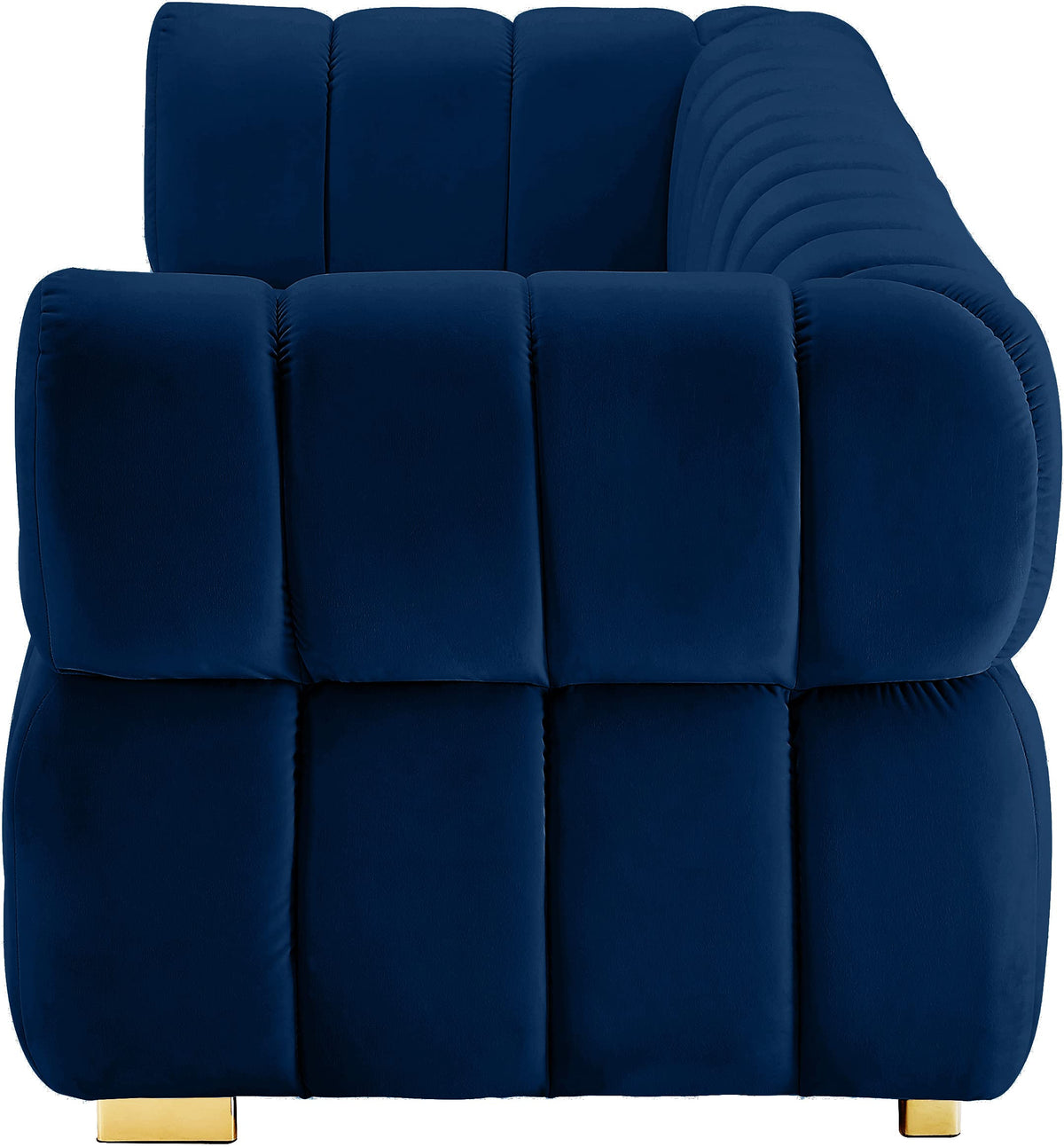 Navy Velvet Upholstered Sofa with Deep Biscuit Tufting W5277