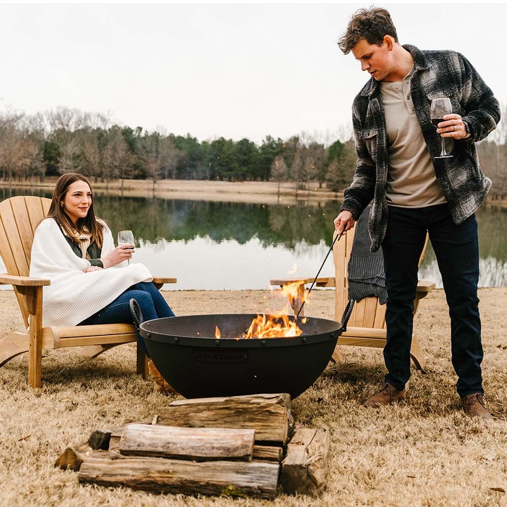 32in Cast Iron Wood Burning Fire Pit with Screen and Poker L264538