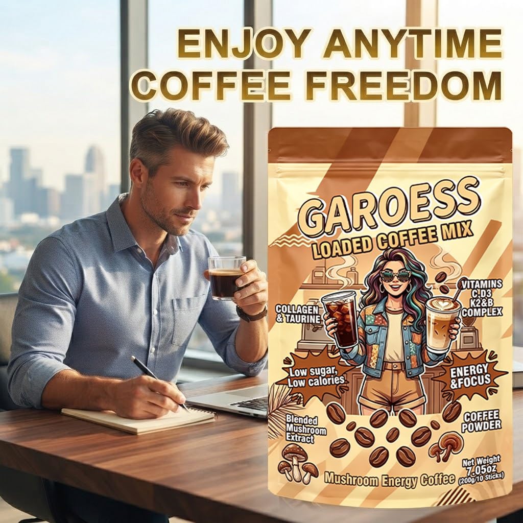 Coffee Mix with Mushroom Collagen Taurine and Vitamin Complex, 20 Servings 2 Pack E96240