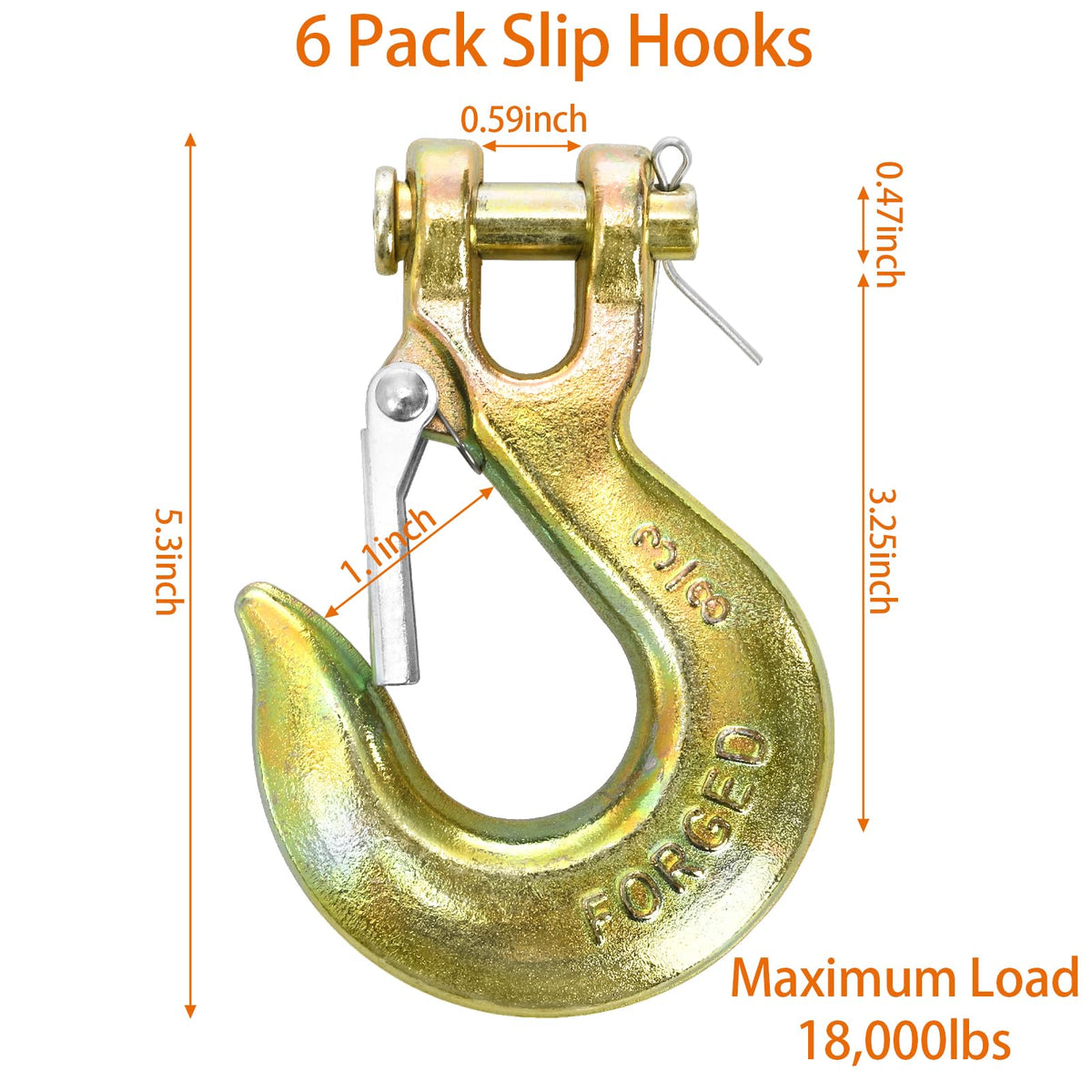 6 Pack 3/8 Inch G70 Forged Steel Clevis Slip Hook with Safety Latch J143640