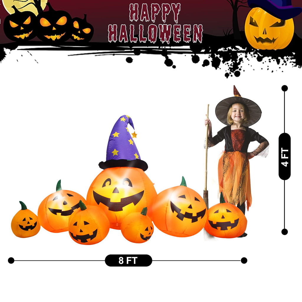 8 FT Inflatable Pumpkins and Witch Hat with Built-in LED Lights C5855