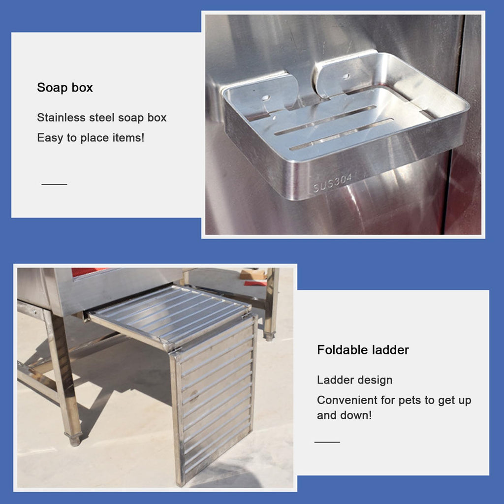 Stainless Steel Dog Grooming Station with Non-Slip Stairs & Sliding Door L966