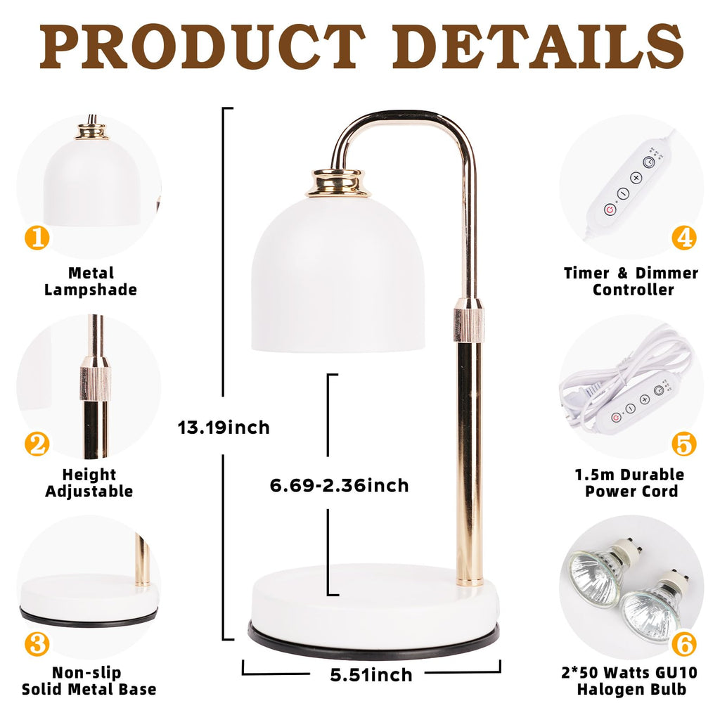 Candle Warmer Lamp with Timer Dimmable White J251