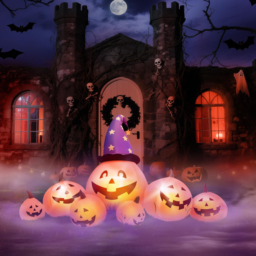 8 FT Inflatable Pumpkins and Witch Hat with Built-in LED Lights C5855