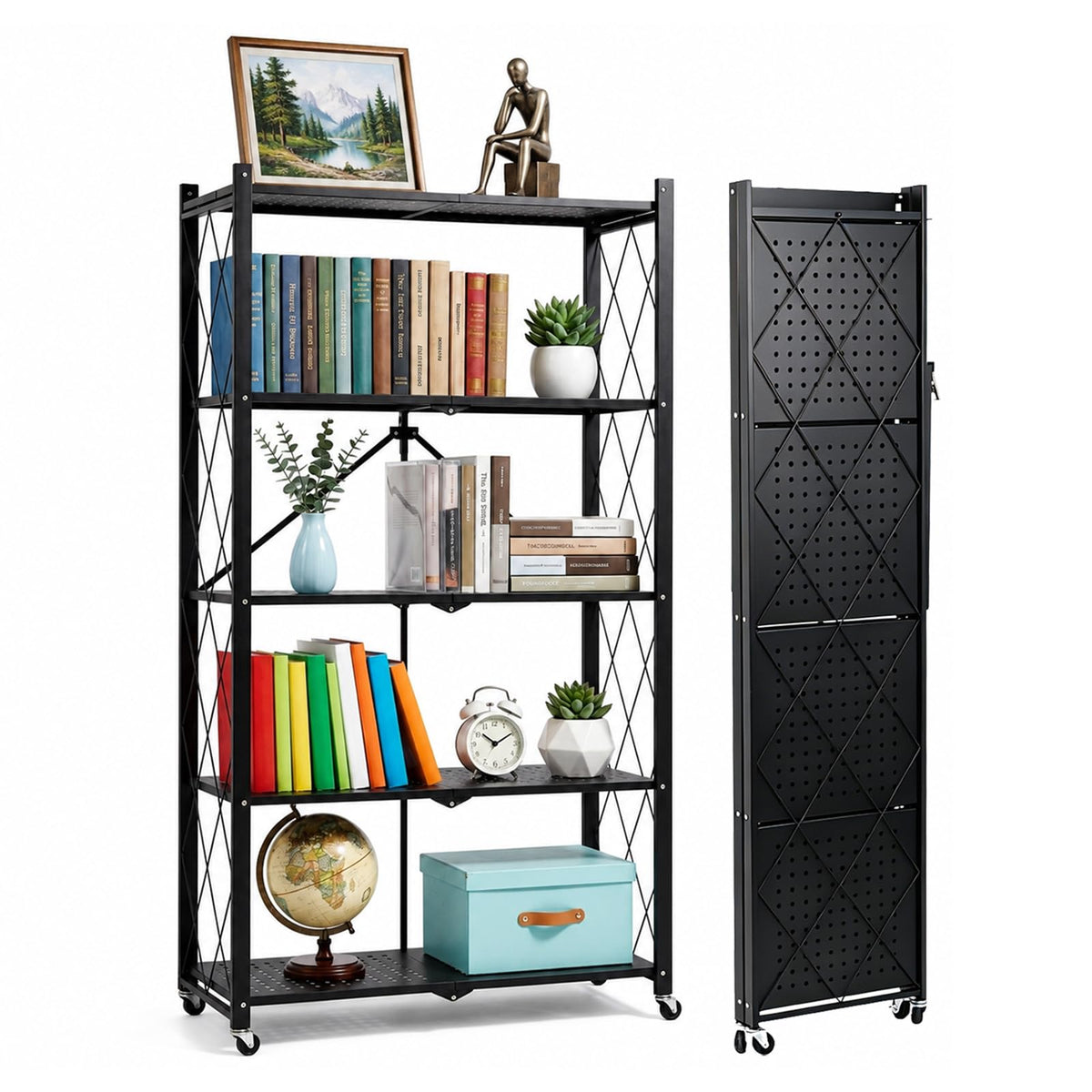 5 Tier Foldable Metal Storage Shelf with Wheels C81079