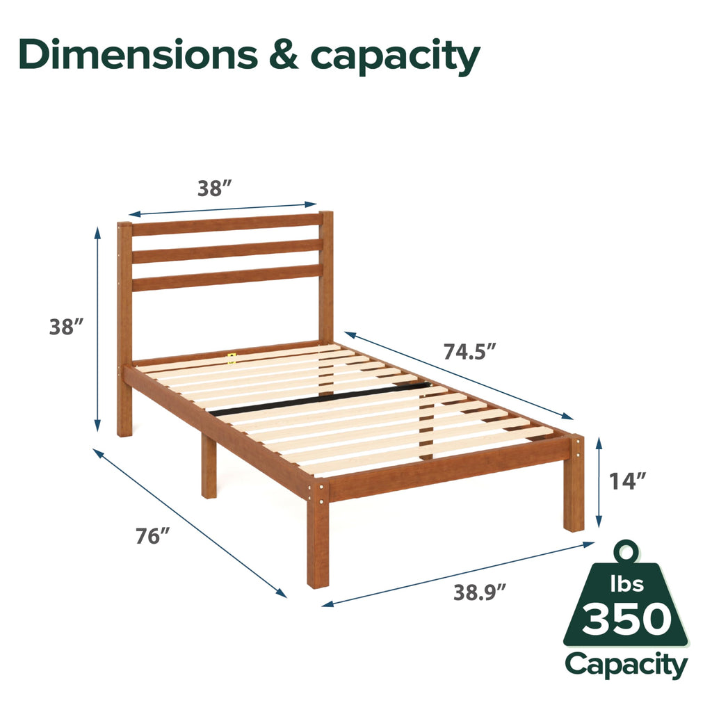 Twin Bamboo Platform Bed Frame with Headboard N9434