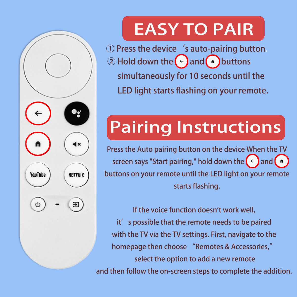 Replacement Voice Remote Control Compatible with Google Chromecast TV Z66974