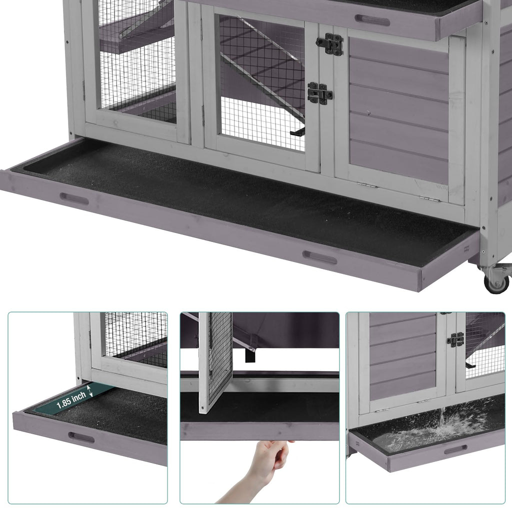 2-Tier Wooden Small Animal Cage with Trays, Wheels & Ramp W958