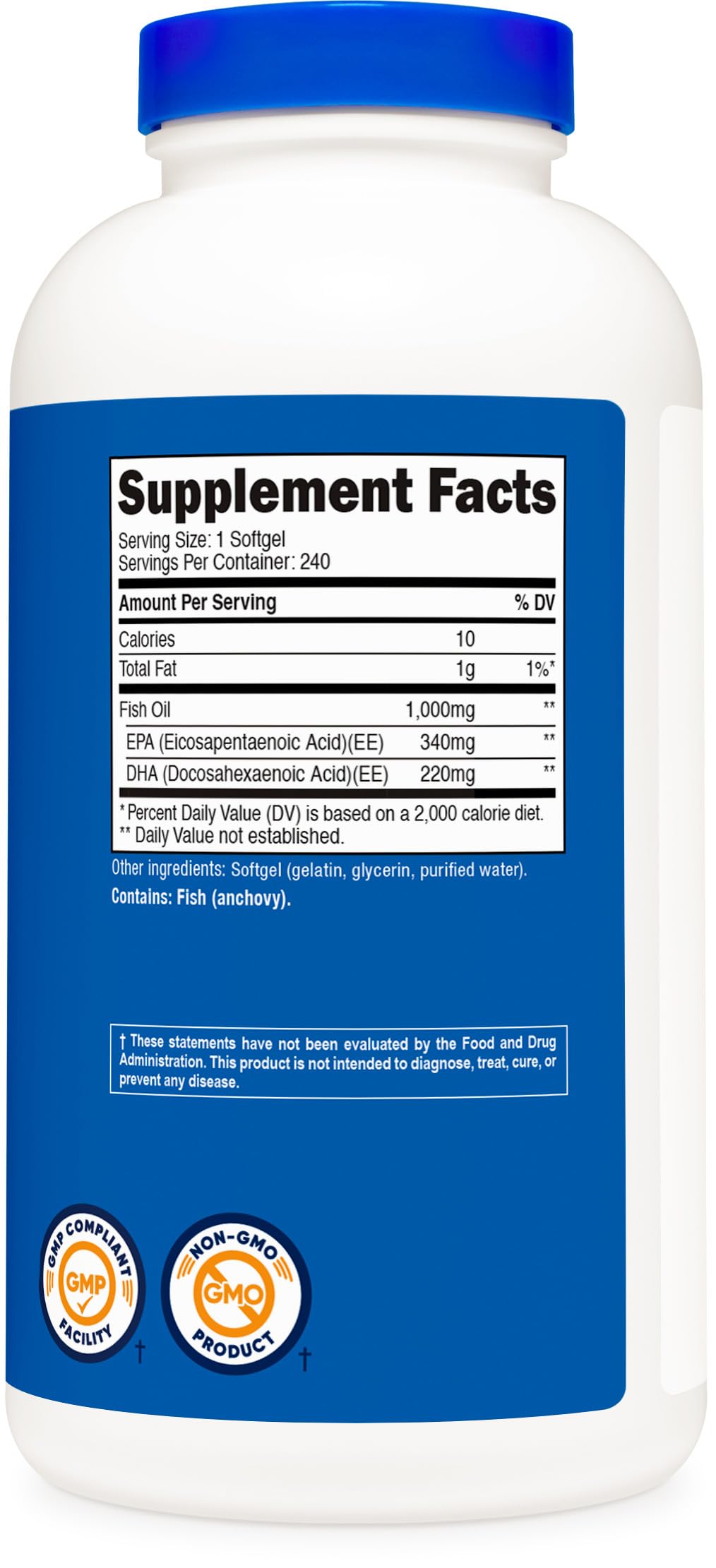 Fish Oil Omega 3 Softgels with EPA & DHA, 240 Softgels N3452