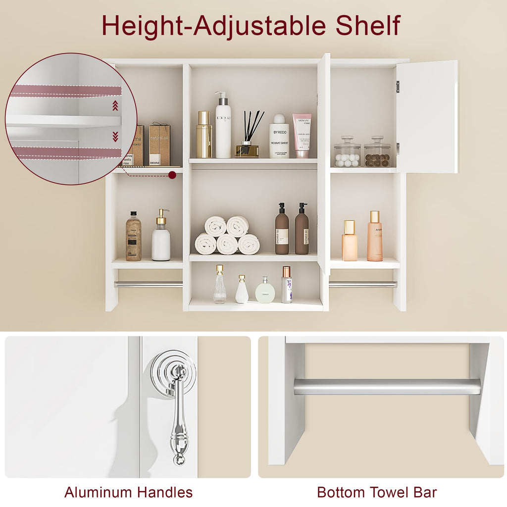 Large White Wall Mounted Bathroom Cabinet with Mirror D734089