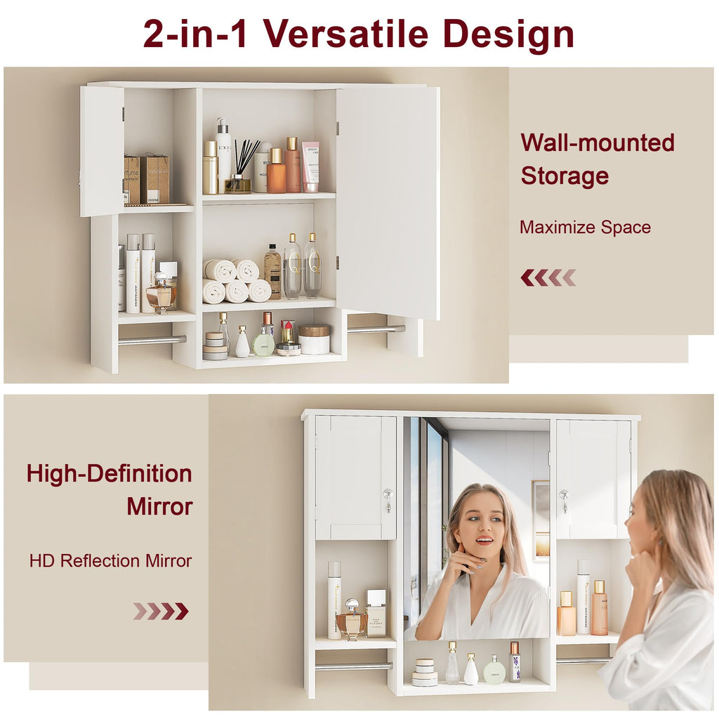 Large White Wall Mounted Bathroom Cabinet with Mirror D734089