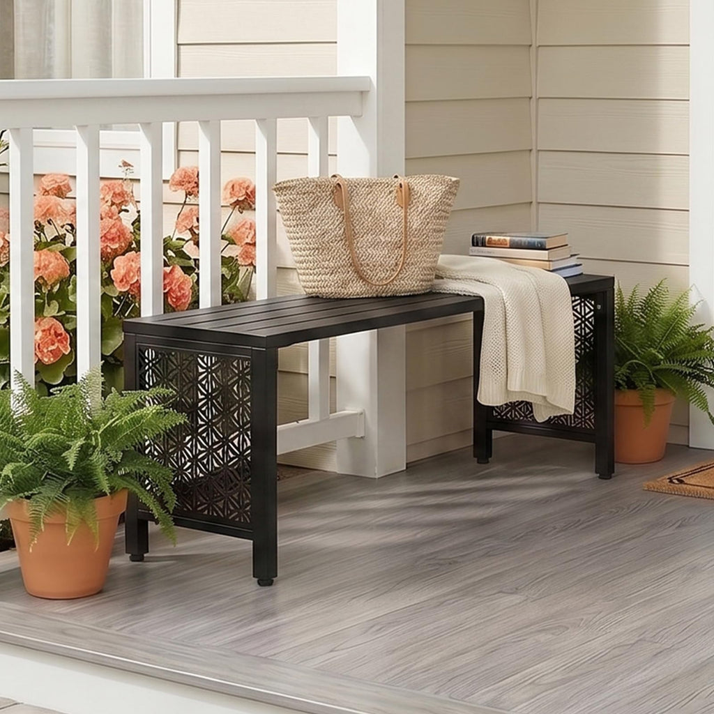 Black Metal Outdoor Bench Q625