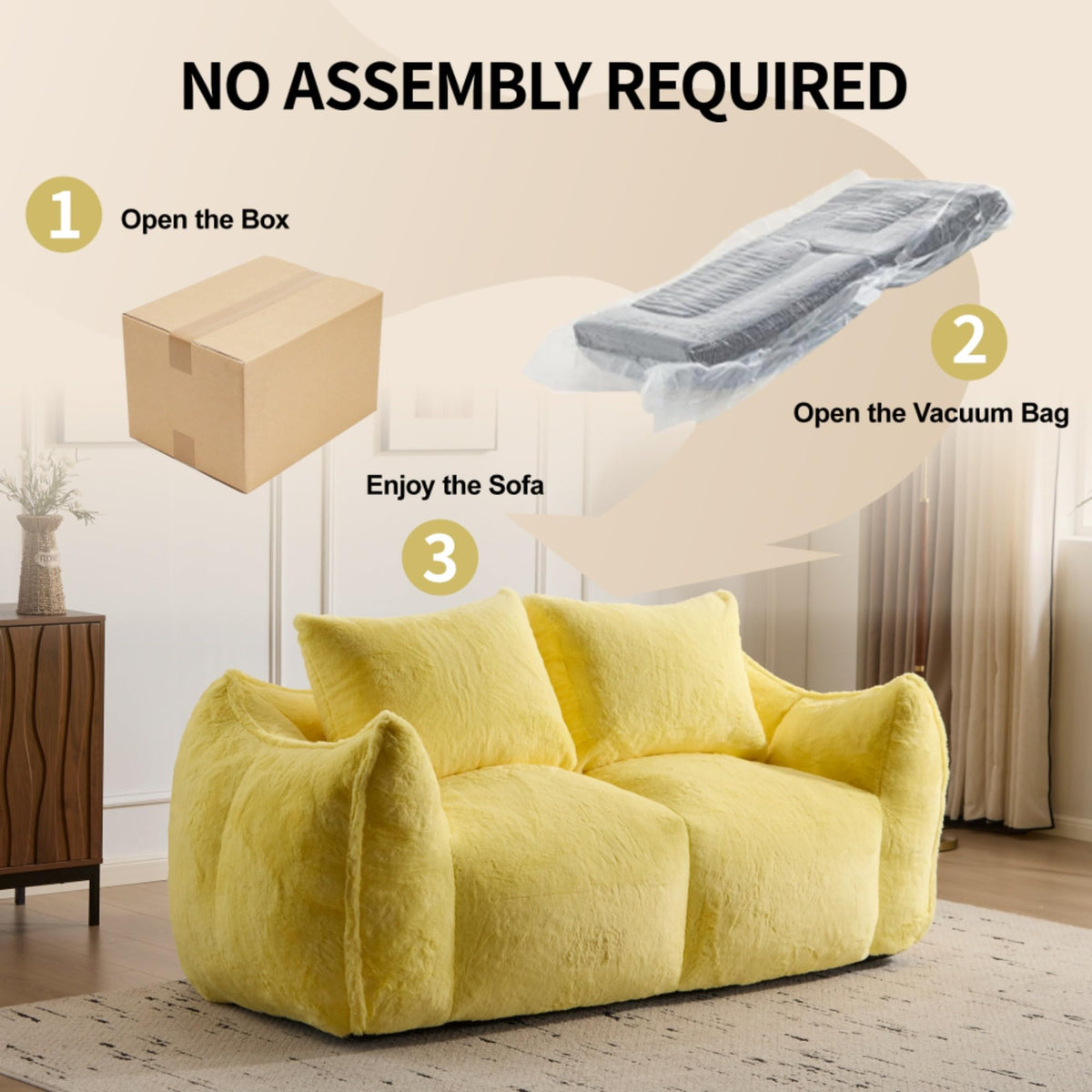 Oversized Faux Fur Memory Foam Bean Bag Sofa T381980