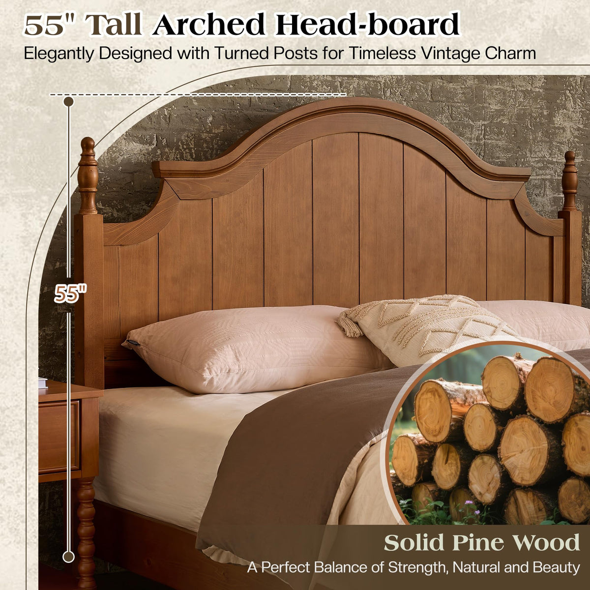California King Solid Wood Arched Headboard Bed E481921