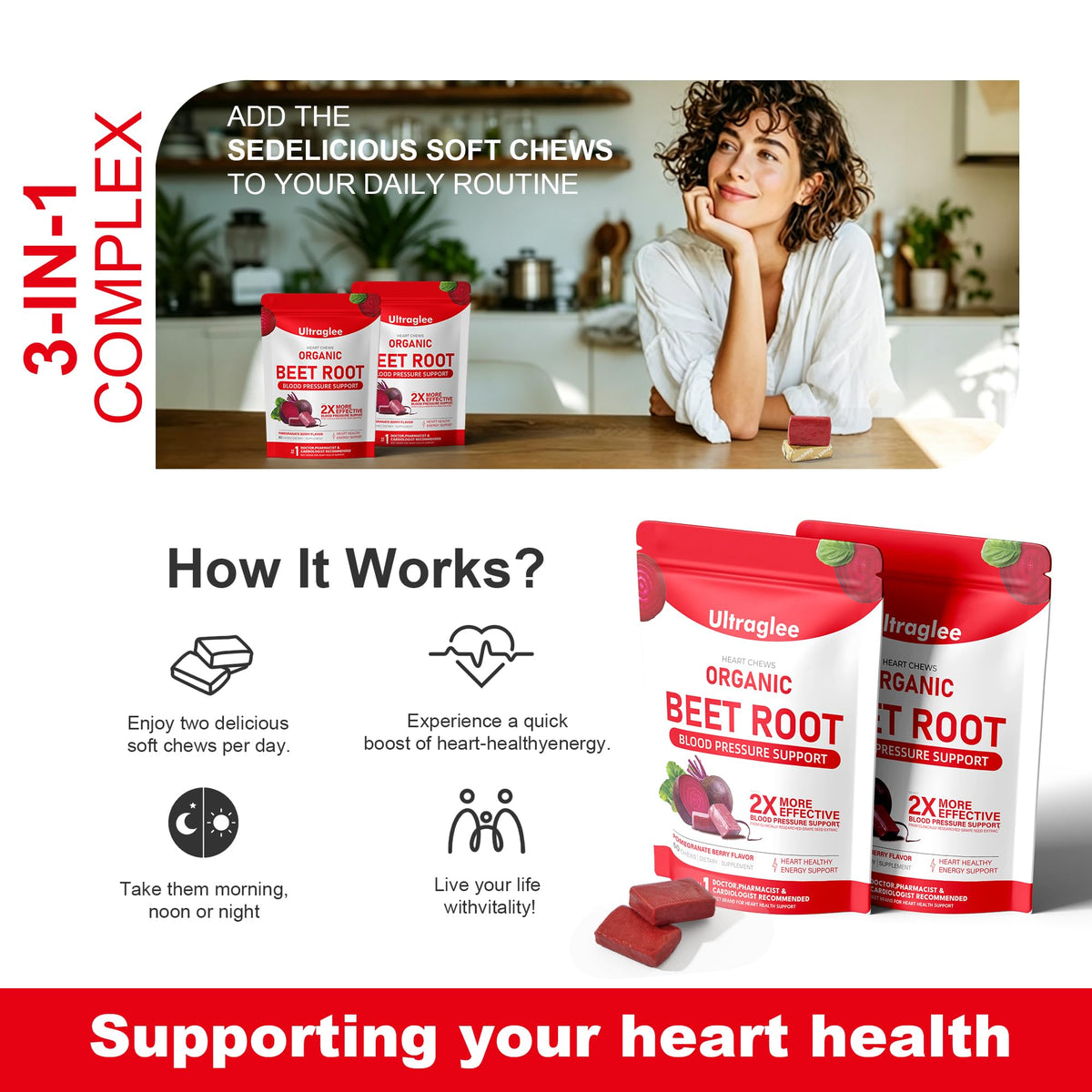 Beet Root Chewable Nitric Oxide Support Soft Chews 60 Pomegranate Berry Flavor H47173
