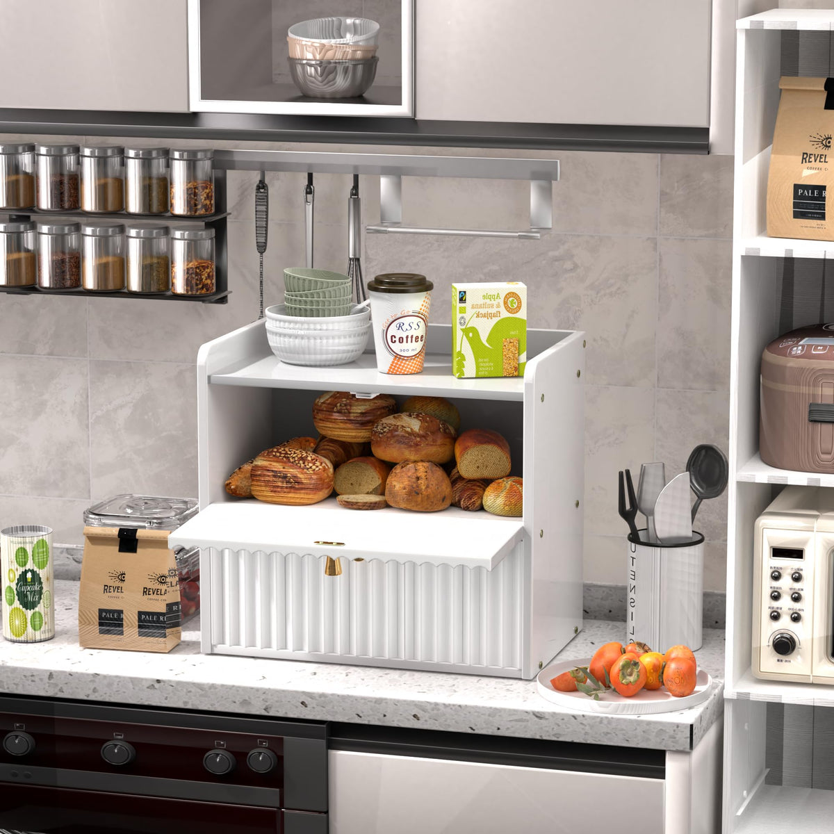 White Double Layer Bamboo Bread Box Z571