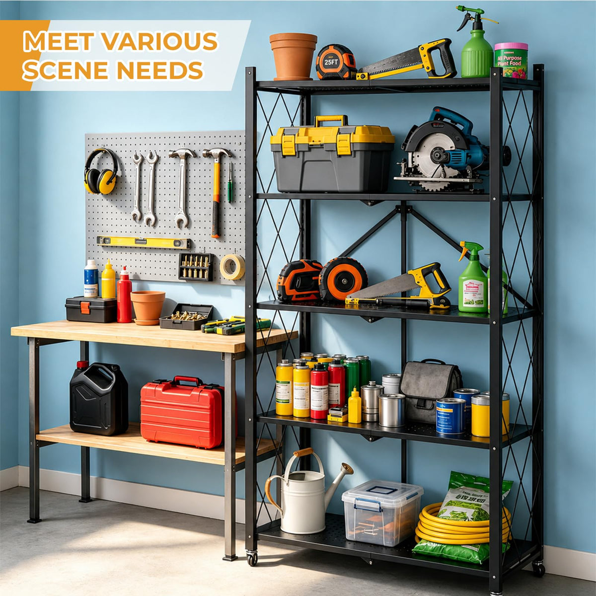 5 Tier Foldable Metal Storage Shelf with Wheels C81079
