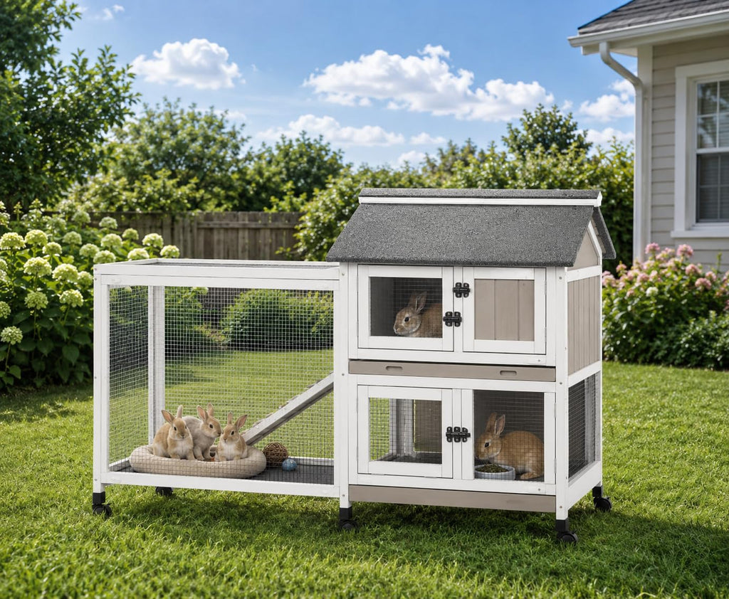 2-Story Wooden Rabbit Hutch with 3 Removable Trays F400273