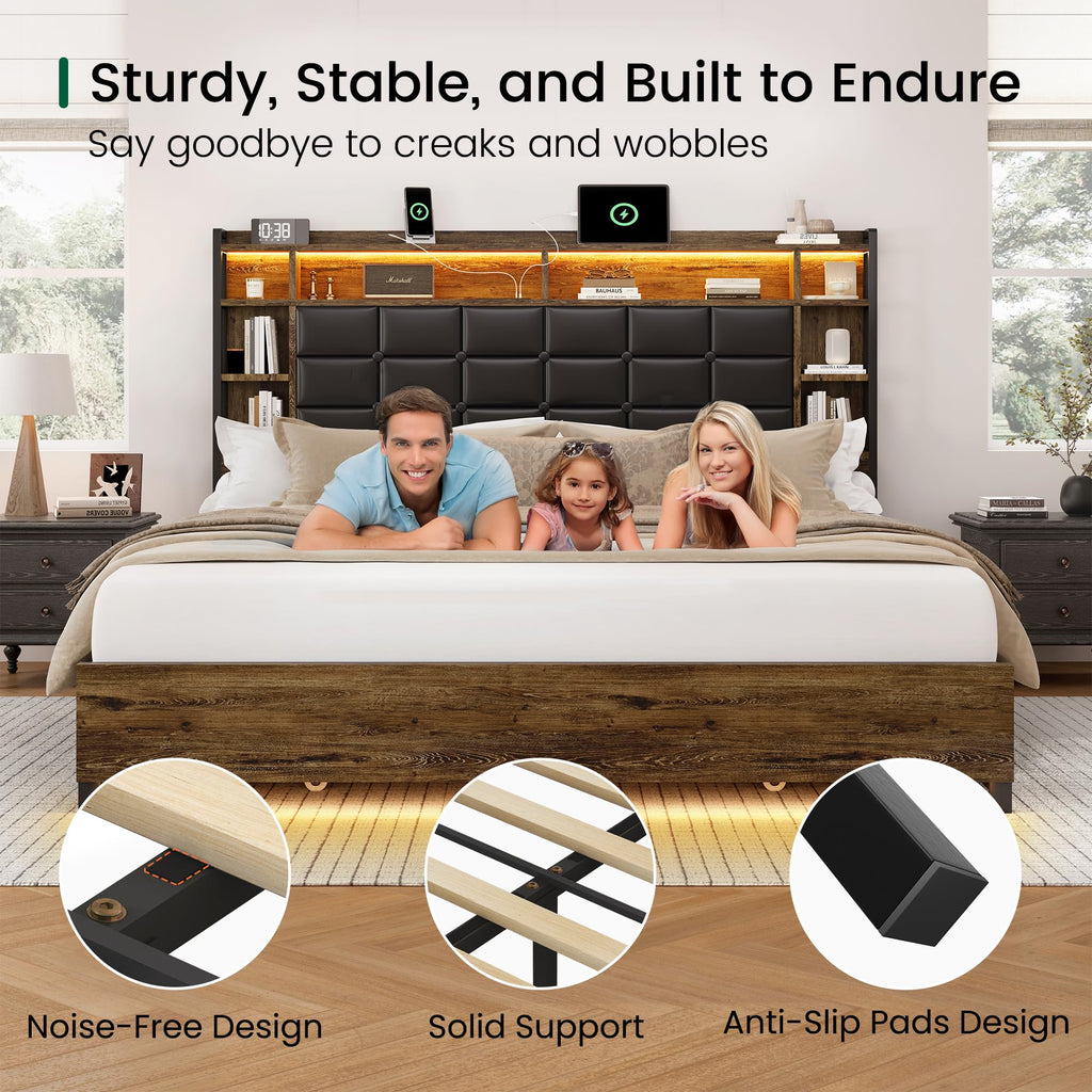 Queen Size Wooden Bed Frame with Storage Drawers Z128480