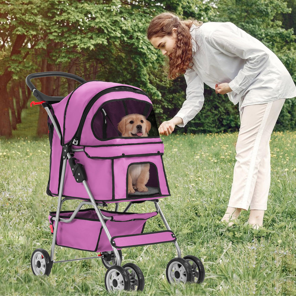 4-Wheel Foldable Pet Stroller Pink M7252