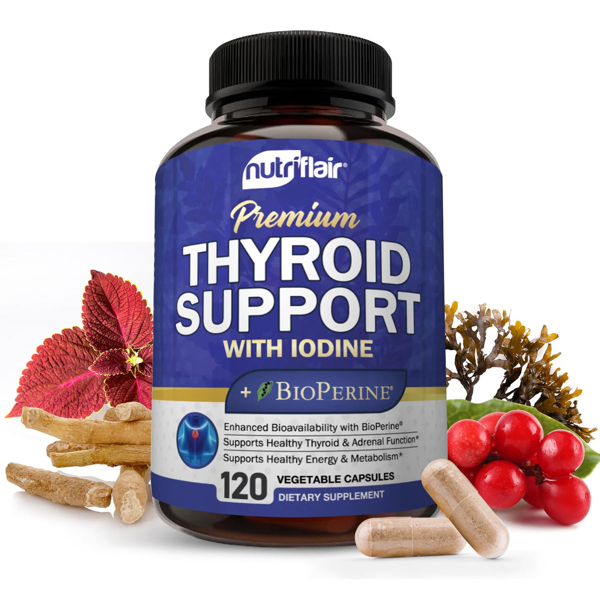 Thyroid Support Complex with Iodine, B12 & Ashwagandha, 120 Caps L12824