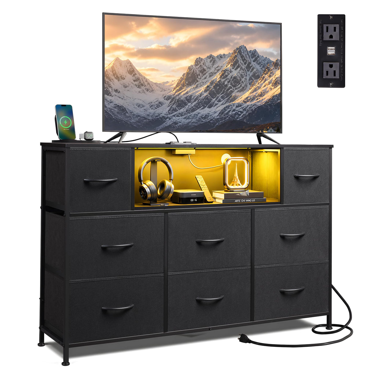 Black 8 Drawer TV Stand Q811
