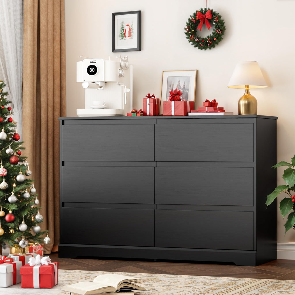 Black 6 Drawer Double Dresser L3447
