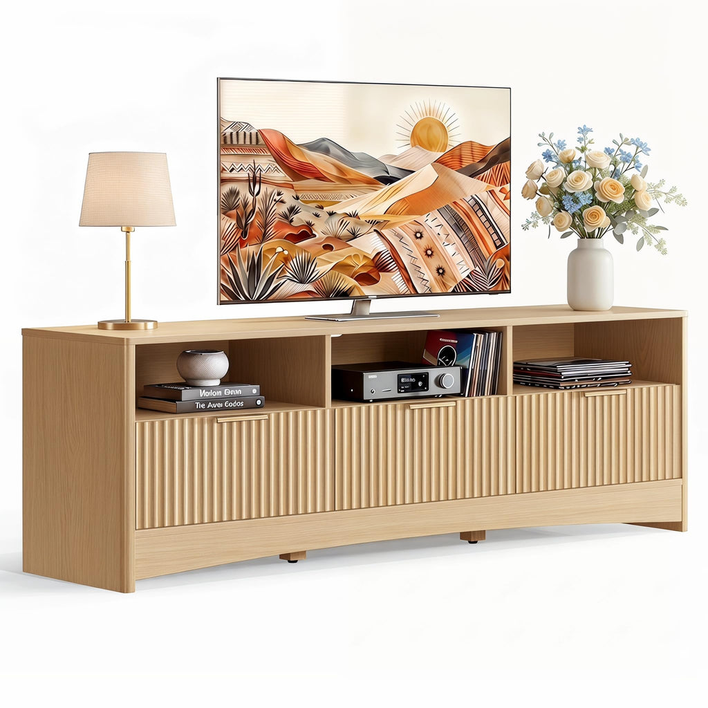 Oak Fluted TV Stand for 65 inch TV with Drawers X9194