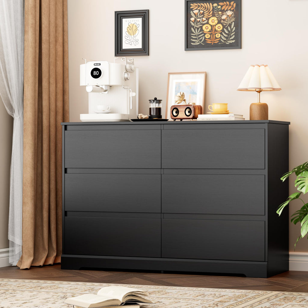 Black 6 Drawer Double Dresser L3447