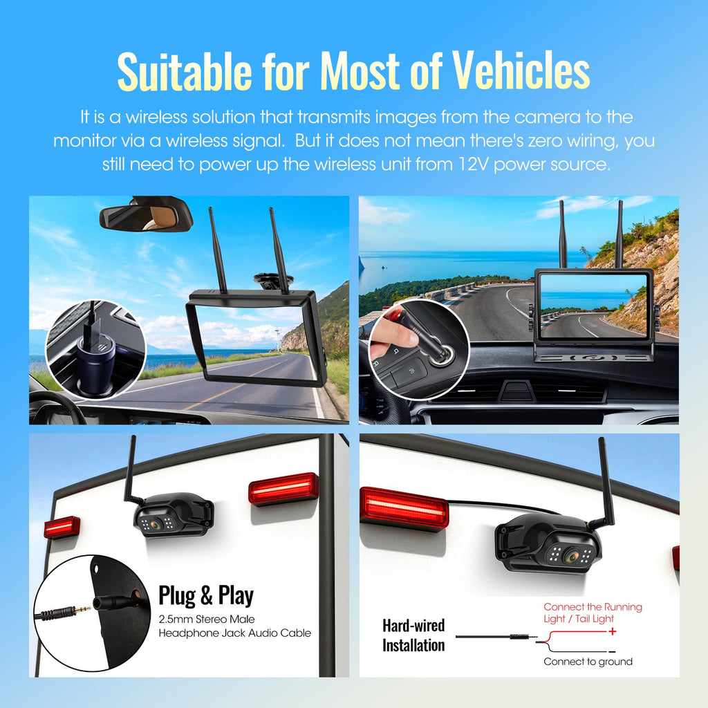 7" Wireless Backup Camera System with DVR Split Screen Monitor S50977