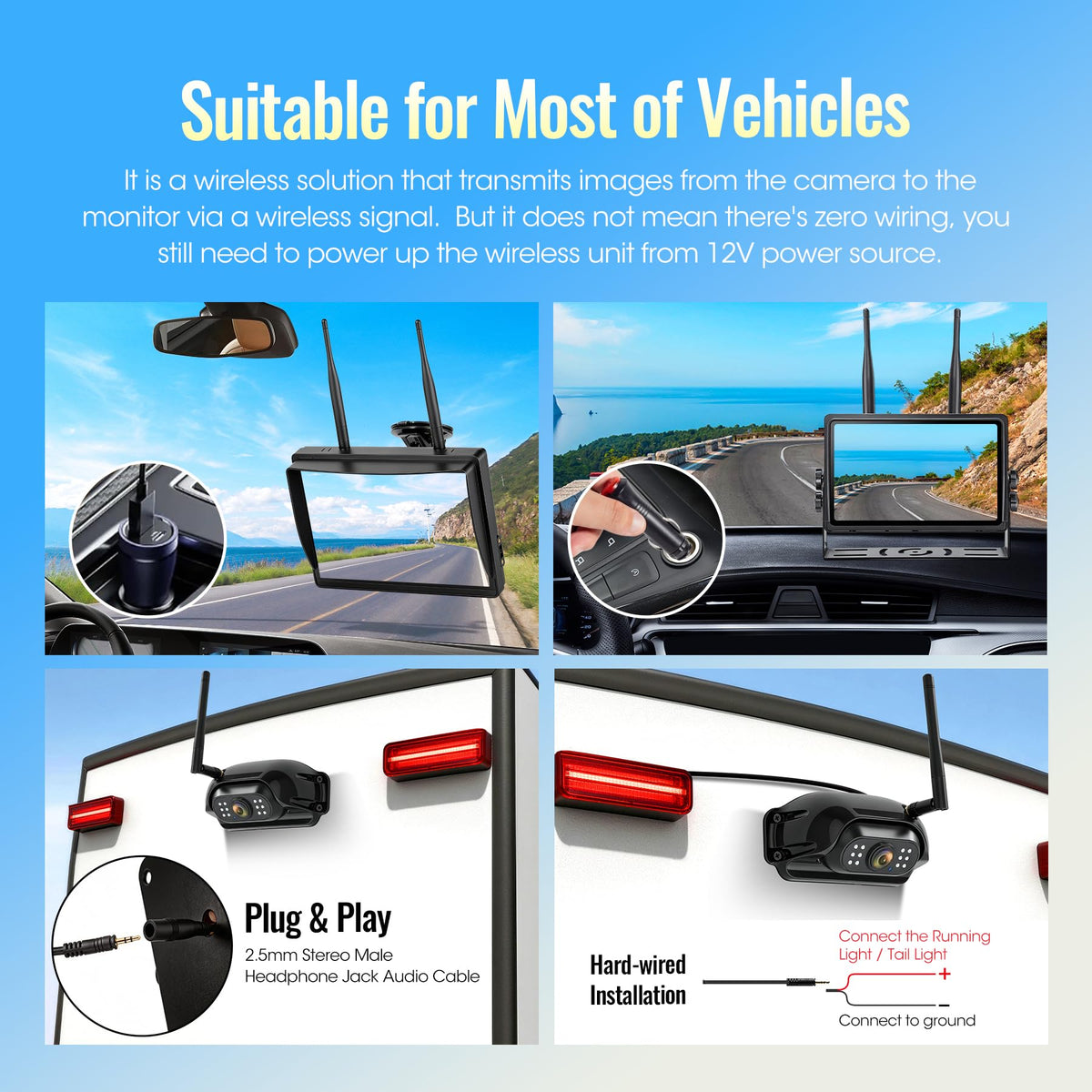 7" Wireless Backup Camera System with DVR Split Screen Monitor S50977