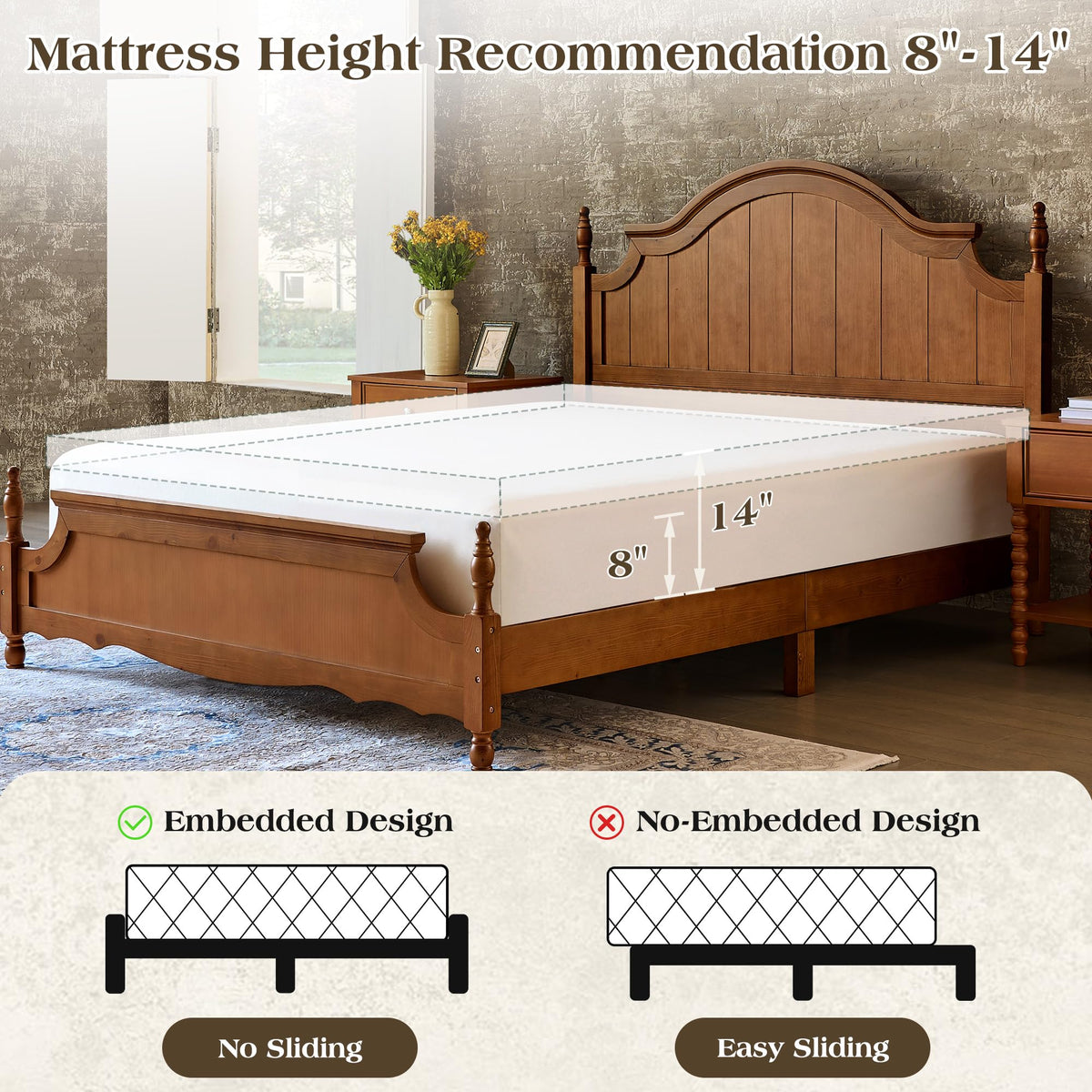 California King Solid Wood Arched Headboard Bed E481921